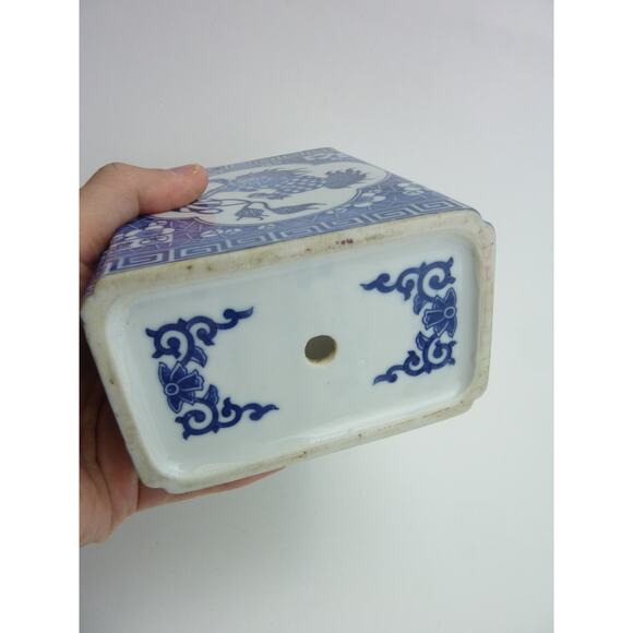Vintage Chinese Ceramic Pot Foo Dog Lions Blue White Bud Vase Tea Caddy Jar - Picture 7 of 7